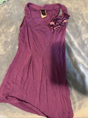 Purple Sleeveless long shirt or dress with Flower Accent
